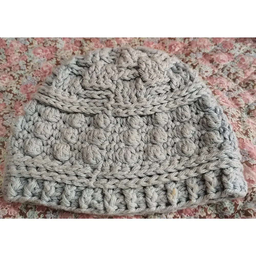 Knitted Infant Baby Gray Beanie Hat, Homemade Amish